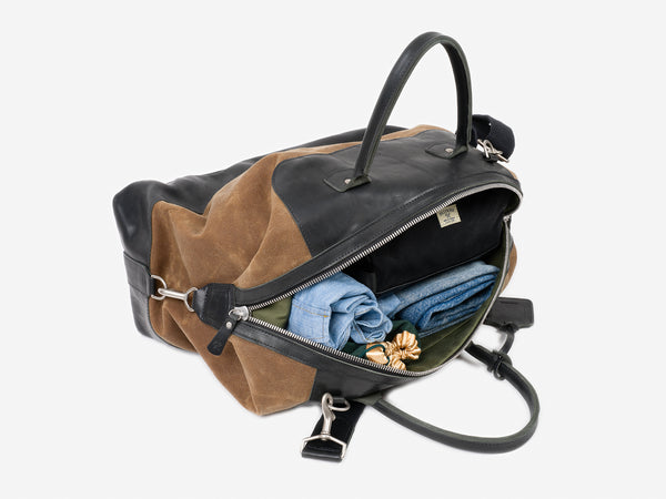 No. 642 Small Carryall, Brush Brown Waxed Canvas with Black Full