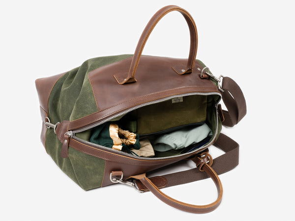 No. 642 Small Carryall, Olive Waxed Canvas with Brown Full Grain