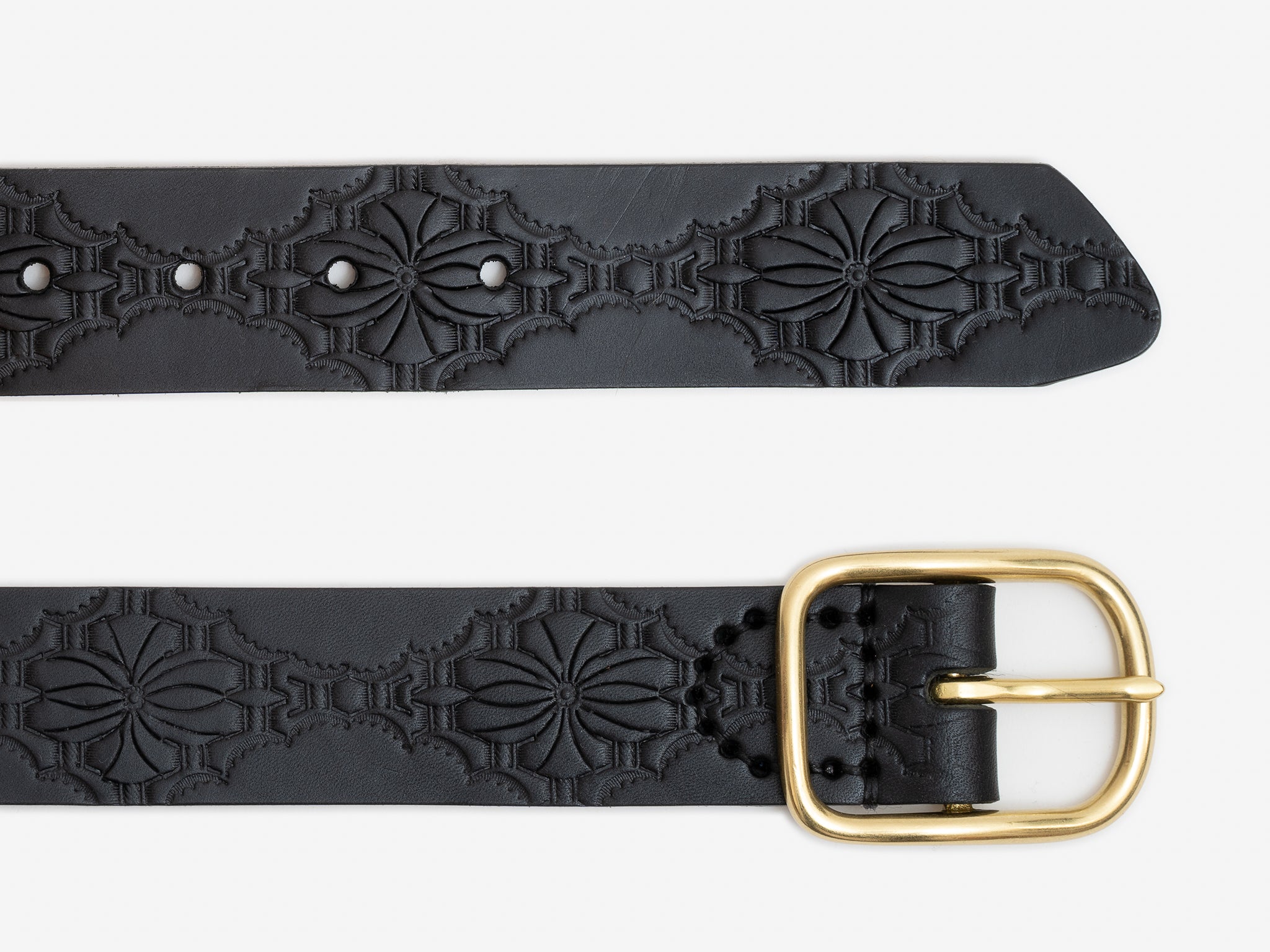 No. 288, Western Debossed Center Bar Leather Belt in Black by