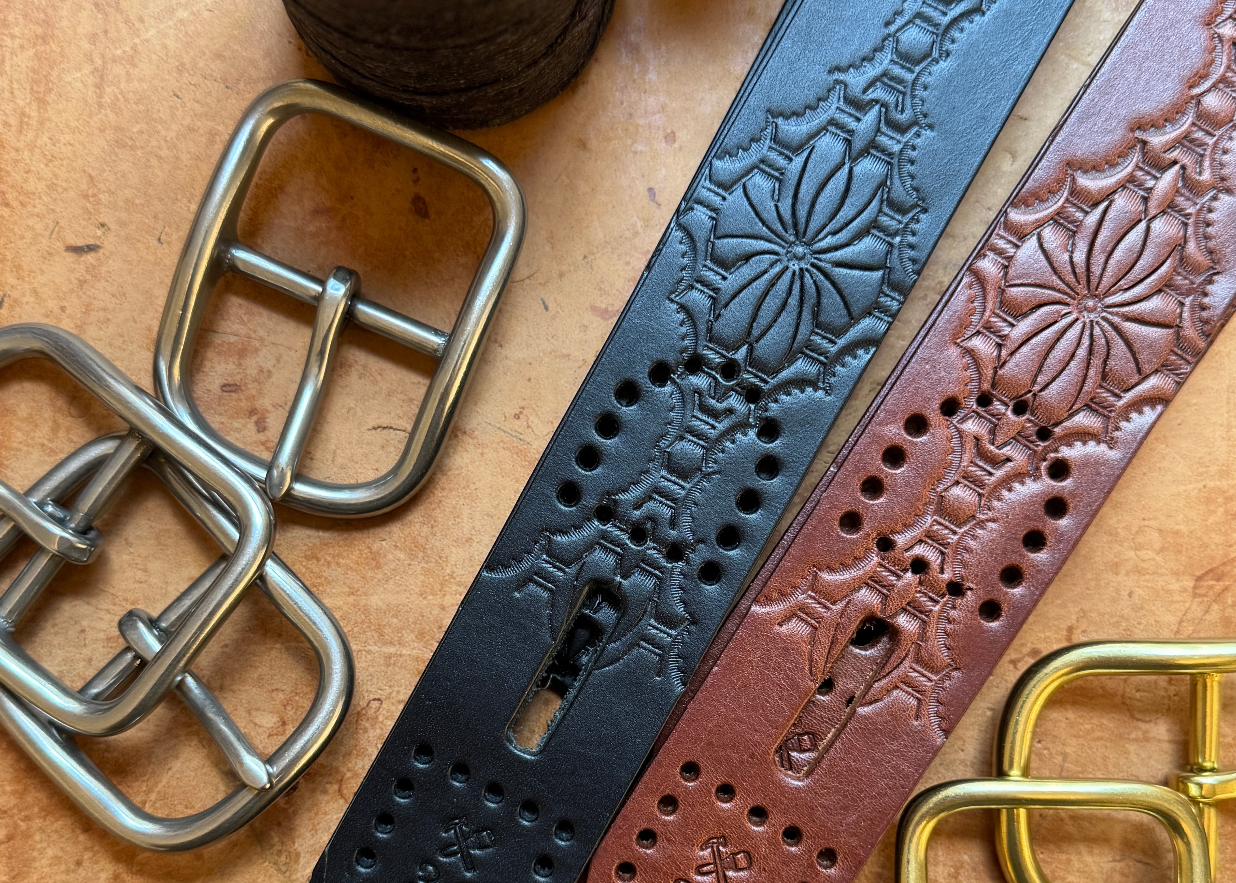 No. 288, Western Debossed Center Bar Leather Belt in Black by
