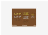Text display of 'ABC' in different styles on a brown background