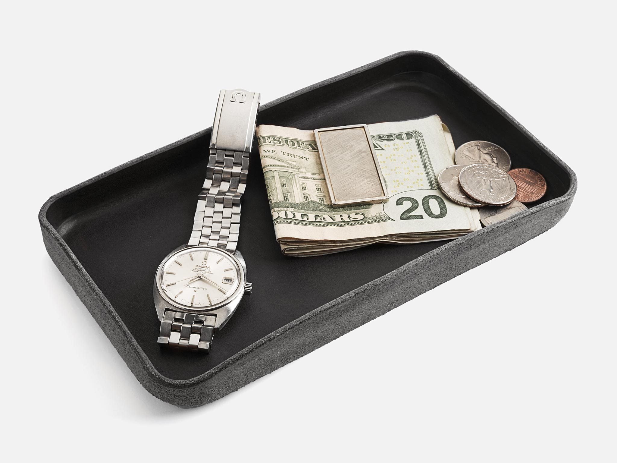 No. 309-GD Leather Valet Tray Skel, Black