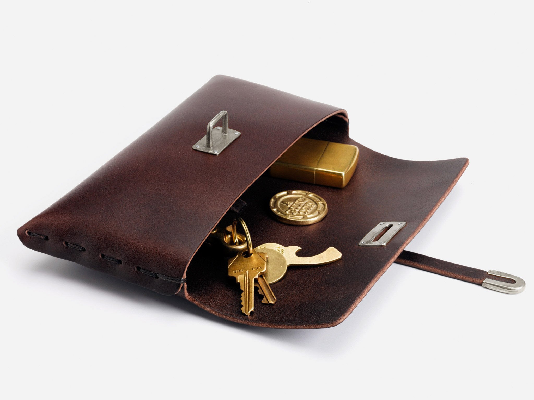 No. 125 Small Leather Clutch, Brown Full-Grain Vegetable Tanned