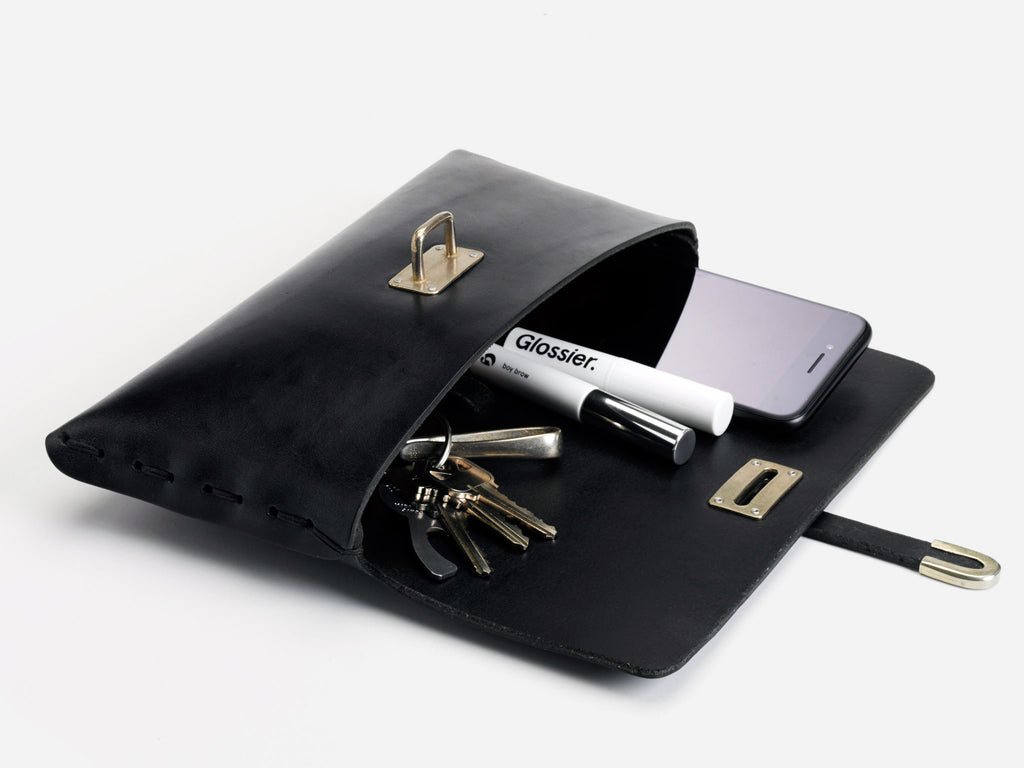 No. 125 Small Leather Clutch, Black Full-Grain Vegetable Tanned