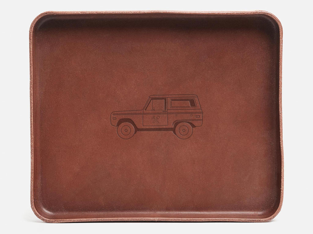 Leather Valet Tray Organizer - No. 120 - Full-Grain Brown Leather - American Cherry Wood Trim - USA Made by Col. Littleton - 10 3/4′′ x 8 1/2” x 2 1/2